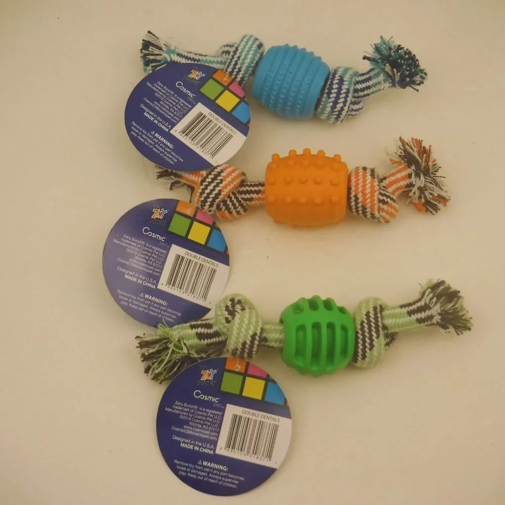 Zany Double Dentals Dog Toys For Healthy Gums 3 Pack Different Textures